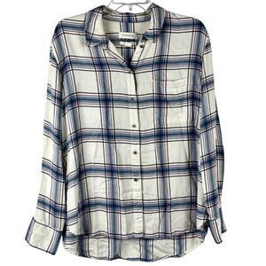 Treasure & Bond Boyfriend White Plaid Button Up Long Sleeve Blouse Medium